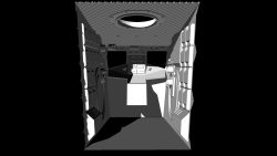 Rendered inside view of the cockpit of the AT-ST, looking forward.