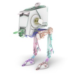 Arctic render of the AT-ST model with Make-2D illustration in various part colors