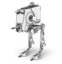 Arctic render of the AT-ST model with a Make-2D illustration overlaid on top..