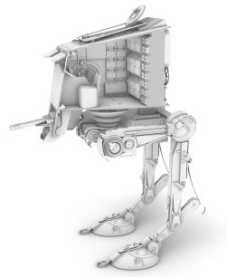 Cutaway view of the AT-ST model showing the interior.