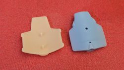 Test print of mating parts for the head in tan and gray ABS-Like resin.