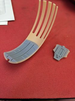 Test print of mating parts in tan and gray ABS-Like resin.