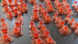 Perspective photograph of 1:12 scale red Holocrons