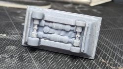 Bottom view of assembled prototype mouse droid kit with brass axels.